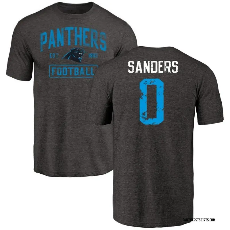 Men's Carolina Panthers ＃0 Ja'Tavion Sanders Black Distressed Name & Number T-Shirt