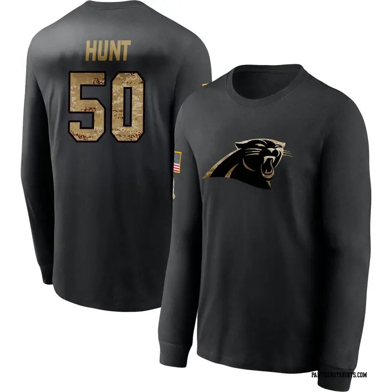 Men's Carolina Panthers ＃50 Robert Hunt Black 2020 Salute To Service Sideline Performance Long Sleeve T-Shirt