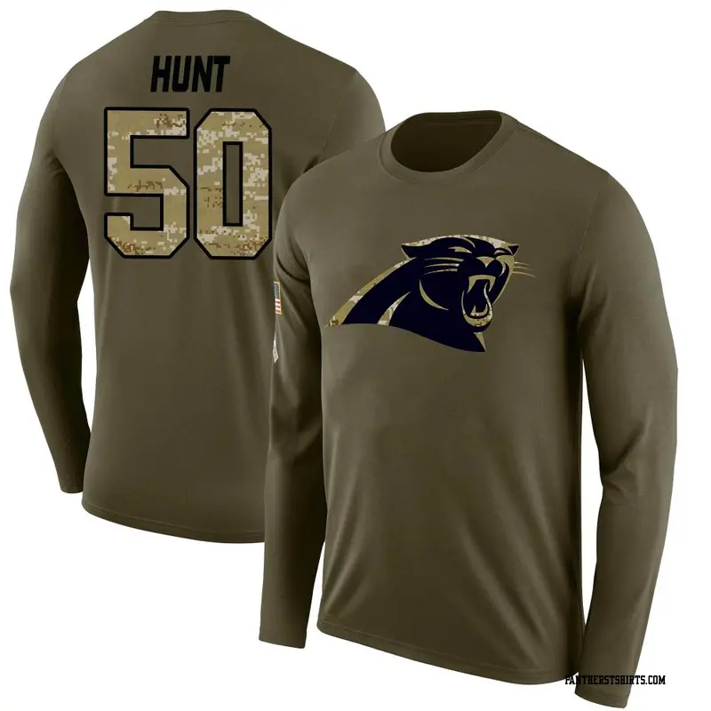 Men's Carolina Panthers ＃50 Robert Hunt Olive Salute to Service Sideline Long Sleeve T-Shirt