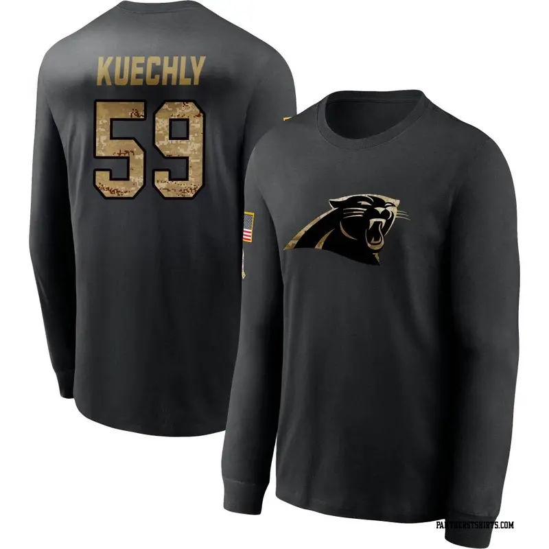 Men's Carolina Panthers ＃59 Luke Kuechly Black 2020 Salute To Service Sideline Performance Long Sleeve T-Shirt