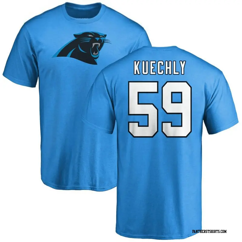 Men's Carolina Panthers ＃59 Luke Kuechly Blue Name & Number Logo T-Shirt