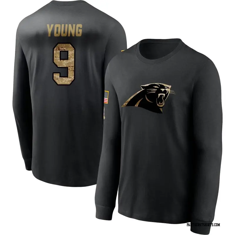 Men's Carolina Panthers ＃9 Bryce Young Black 2020 Salute To Service Sideline Performance Long Sleeve T-Shirt