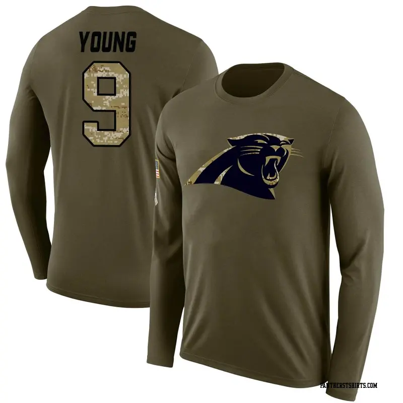 Men's Carolina Panthers ＃9 Bryce Young Olive Salute to Service Sideline Long Sleeve T-Shirt