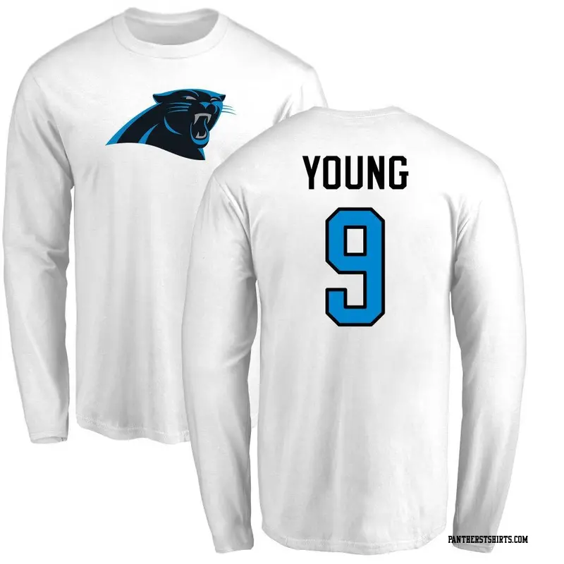 Men's Carolina Panthers ＃9 Bryce Young White Name & Number Logo Long Sleeve T-Shirt