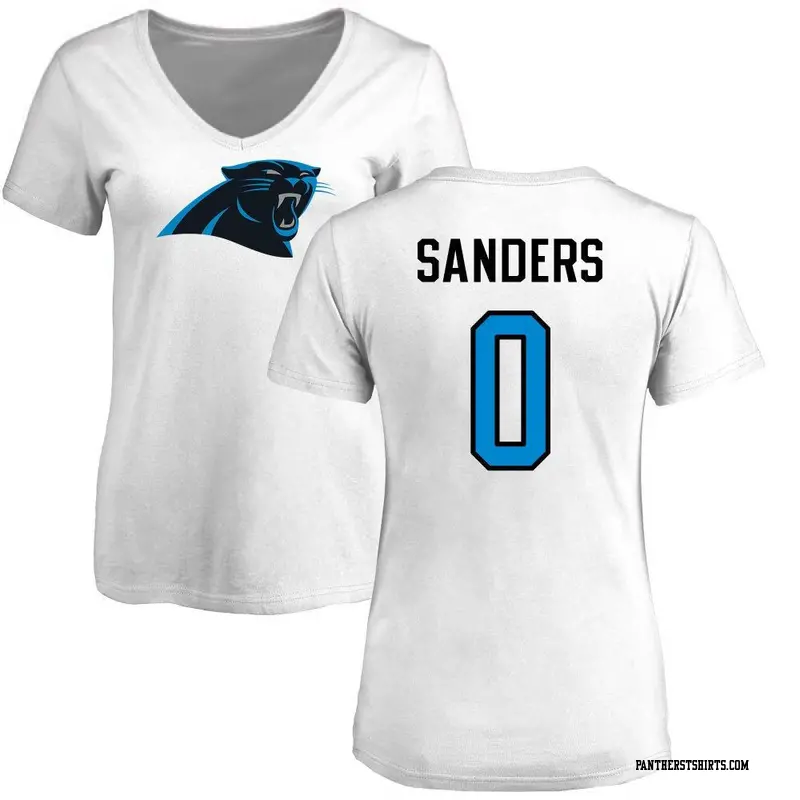 Women's Carolina Panthers ＃0 Ja'Tavion Sanders White Name & Number Logo Slim Fit T-Shirt