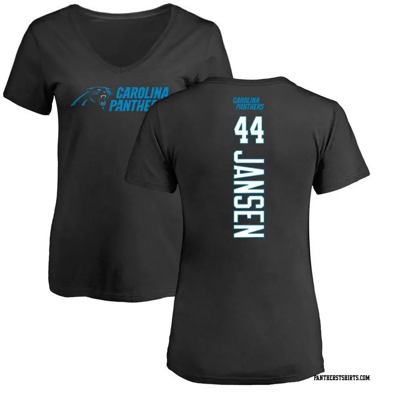 Women's Carolina Panthers ＃44 JJ Jansen Black Backer Slim Fit T-Shirt