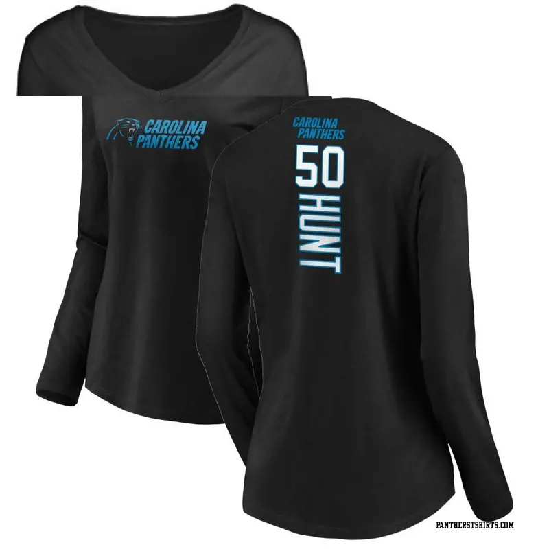 Women's Carolina Panthers ＃50 Robert Hunt Black Backer Slim Fit Long Sleeve T-Shirt