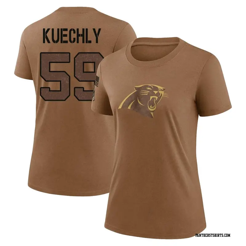 Women's Carolina Panthers ＃59 Luke Kuechly Brown 2023 Salute To Service Performance T-Shirt