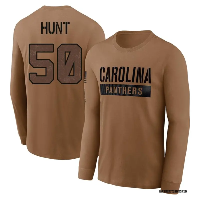 Youth Carolina Panthers ＃50 Robert Hunt Brown 2023 Salute To Service Long Sleeve T-Shirt